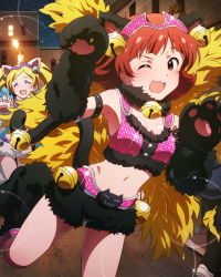 Rule 34 | 10s, 2girls, ;d, ^ ^, animal ears, animal hands, bell, blonde hair, brown hair, cat ears, cat paws, cat tail, closed eyes, collar, emily stewart, fake animal ears, idolmaster, idolmaster million live!, looking at viewer, multiple girls, neck bell, nonohara akane, official art, one eye closed, open mouth, short hair, smile, tail