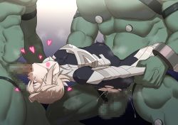 Rule 34 | 3boys, anal, arm grab, armor, ass, broken armor, bulge, censored, clothed sex, colored skin, commission, commissioner upload, corrin (fire emblem), corrin (male) (fire emblem), faceless (fire emblem), fellatio, fire emblem, fire emblem fates, green skin, group sex, happy sex, heart, heart-shaped pupils, held up, highres, holding another&#039;s wrist, interspecies, kakenari, large insertion, male focus, male penetrated, multiple boys, muscular, muscular male, nintendo, oral, pectorals, penis, pointy ears, red eyes, saliva, sex, sex from behind, silver hair, size difference, skeb commission, spitroast, symbol-shaped pupils, testicles, threesome, torn clothes, yaoi