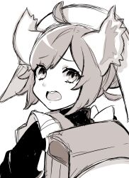 Rule 34 | 1girl, animal ears, cowlick, fire emblem, fire emblem engage, fire emblem heroes, gau fe, glowing ears, greyscale, highres, looking at viewer, maid headdress, monochrome, nintendo, open mouth, ratatoskr (fire emblem), solo, squirrel ears, squirrel girl, teeth, upper teeth only