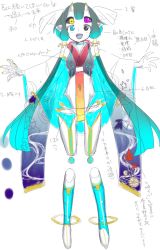 Rule 34 | 1girl, :d, akira (meltyhip), black sclera, blue eyes, blue hair, breasts, claws, colored sclera, colored skin, detached legs, extra eyes, fangs, full body, hair tubes, heterochromia, highres, long hair, long sleeves, looking at viewer, monster girl, open mouth, original, outstretched arms, pelvic curtain, pointy ears, purple eyes, small breasts, smile, solo, spread arms, teeth, translation request, upper teeth only, very long hair, white skin, wide sleeves, x x, yellow eyes
