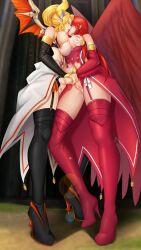 2futa dirjiland_(mabinogi) futa_with_futa futanari garter_belt glasses mabinogi mind_control multiple_futa nipple_stimulation player_character_(mabinogi) red_hair succubus_(mabinogi)