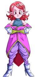 Rule 34 | 1girl, absurdres, artist request, baggy pants, boots, chronoa, colored skin, dragon ball, dragon ball xenoverse, dragonball z, earrings, high heel boots, high heels, highres, jewelry, looking at viewer, off shoulder, official art, pants, pink eyes, pink hair, pink skin, pointy ears, red eyes, solo, supreme kai of time, toki no kaioshin