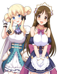 Rule 34 | 2girls, blonde hair, blush, breasts, brown hair, elf, hair ornament, highres, large breasts, maid, multiple girls, open mouth, pointy ears, princess connect!, saren (princess connect!), skirt, suzume (princess connect!), yue (show-ei)