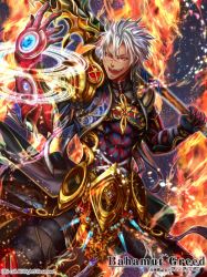 Rule 34 | 1boy, armor, bahamut greed, crotalaria, male focus, original, red eyes, solo, sword, weapon, white hair
