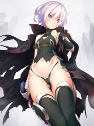 Rule 34 | 1girl, bandaged arm, bandages, bare shoulders, black gloves, black legwear, black panties, blue eyes, breasts, cape, dagger, dobunezumi, fate/apocrypha, fate (series), fingerless gloves, gloves, gluteal fold, highleg, highleg panties, highres, jack the ripper (fate/apocrypha), knife, looking at viewer, navel, panties, partially visible vulva, scar, short hair, silver hair, single glove, small breasts, solo, underwear, weapon
