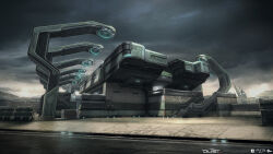 building commentary company_logo company_name concept_art copyright_logo copyright_name day dust_514 english_text eve_online galan_pang game_console glowing grey_theme highres logo no_humans official_art outdoors overcast playstation_3 radio_antenna realistic scenery science_fiction sky