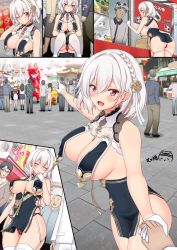 Rule 34 | 6+boys, 6+girls, :d, ?, ^ ^, ass, azur lane, baozi, bare shoulders, blush, braid, breast curtains, breasts, brick road, china dress, chinese clothes, chinese commentary, chinese new year, cleavage, closed eyes, commentary, covered navel, cowboy shot, dress, earrings, english commentary, flower, food, from below, garter straps, gloves, grey dress, hair between eyes, hair intakes, hair ornament, half gloves, hand up, heart, highres, holding hands, jewelry, lantern, large breasts, lion dance, looking at viewer, mixed-language commentary, multiple boys, multiple girls, neckwear between breasts, nipple slip, nipples, one eye closed, open mouth, outdoors, panda, panties, paper lantern, parted lips, pelvic curtain, pointing, pov, pov hands, ppshex, red eyes, red panties, revealing clothes, shadow, short hair, side braid, side slit, sidelocks, signature, sirius (azur lane), sirius (azure horizons) (azur lane), skindentation, smile, solo focus, squatting, standing, thighhighs, underwear, vending cart, white gloves, white hair, white legwear