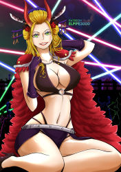 Rule 34 | 1girl, black maria (one piece), blonde hair, breasts, cleavage, highres, large breasts, one piece, smile