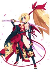 Rule 34 | 1girl, backless outfit, bell, blonde hair, bow, demon girl, demon tail, demon wings, disgaea, disgaea rpg, eyepatch, fallen angel, fingernails, flonne, flonne (fallen angel), flonne zesshosai (disgaea), full body, harada takehito, holding, holding weapon, katana, long tail, official art, pointy ears, red eyes, red tail, red wings, sandals, smile, sword, tail, tail bell, tail bow, tail ornament, toenails, toes, transparent background, weapon, wings