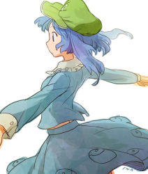 Rule 34 | 1girl, back, blue hair, female focus, hat, iwamoto zerogo, kawashiro nitori, outstretched arms, short hair, sketch, solo, spread arms, touhou, twintails, two side up