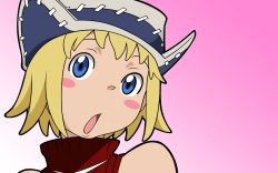 Rule 34 | 00s, 1girl, blonde hair, blue eyes, gradient background, hat, highres, patricia thompson, short hair, solo, soul eater