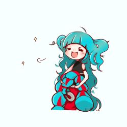 Rule 34 | 1girl, = =, aqua hair, bare arms, black shirt, blunt bangs, braid, chibi, closed eyes, commentary, cropped legs, detached hair, hair rings, hatsune miku, highres, holding, holding own hair, long hair, magical mirai (vocaloid), magical mirai miku, magical mirai miku (2023), multicolored hair, open mouth, pants, puff of air, red hair, red pants, shirt, signature, sleeveless, sleeveless shirt, smile, solo, sparkle, streaked hair, twin braids, two-tone hair, very long hair, vocaloid, zuu100lev