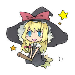 Rule 34 | 1girl, blonde hair, blue eyes, braid, broom, broom riding, female focus, full body, hat, kirisame marisa, kusano houki, lowres, simple background, skirt, solo, star (symbol), touhou, white background, witch, witch hat