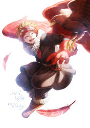 Rule 34 | 1boy, absurdres, belt, bird, blonde hair, boku no hero academia, boots, earrings, closed eyes, falconry, feathered wings, feathers, flying, fur-trimmed boots, fur-trimmed jacket, fur trim, gloves, goggles, goggles on headwear, happy birthday, hawk, hawks (boku no hero academia), headband, highres, jacket, jewelry, kt aves, leather, leather gloves, male focus, midair, open mouth, red feathers, red gloves, red headband, smile, solo, stud earrings, wings, winter clothes