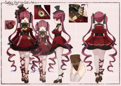 Rule 34 | 1girl, akasaai, bare shoulders, black gloves, blush, bodystocking, breasts, cleavage, clock, corset, dress, drill hair, drill sidelocks, eyepatch, frilled dress, frills, garter belt, gloves, gothic lolita, hat, heterochromia, highres, hololive, houshou marine, houshou marine (gothic lolita), large breasts, leotard, leotard under clothes, lolita fashion, long hair, looking at viewer, mini hat, mini top hat, multiple views, official art, open mouth, red dress, red eyes, red hair, ribbon, see-through, see-through cleavage, see-through leotard, sidelocks, smile, thighhighs, top hat, twintails, virtual youtuber, white thighhighs, yellow eyes