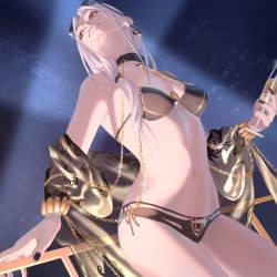 Rule 34 | 1girl, bare shoulders, bikini, black bikini, breasts, brown eyes, carmilla (fate), carmilla (swimsuit rider) (fate), carmilla (swimsuit rider) (third ascension) (fate), choker, cleavage, closed mouth, cross, cross choker, cup, drinking glass, eyewear on head, fate/grand order, fate (series), from below, highres, large breasts, long hair, looking to the side, multi-strapped bikini, navel, parted bangs, see-through, smile, sunglasses, swimsuit, thighs, white hair, yun (huapeiyun)