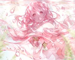 Rule 34 | 1girl, air bubble, bad id, bad pixiv id, bare shoulders, blurry, bubble, cherry blossoms, depth of field, long hair, looking at viewer, miyuki (miyuki 05290), mouth hold, parted lips, pink hair, sergestid shrimp in tungkang, solo, underwater, xuan ying