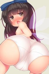 Rule 34 | 1girl, ass, ass focus, black hair, blue bow, bow, breasts, brown eyes, cameltoe, fairy wings, from behind, nipples, panties, sideboob, small breasts, solo, star sapphire, touhou, underwear, wings