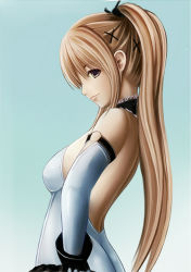 Rule 34 | 1girl, ass, back, backless leotard, backless outfit, bad id, bad pixiv id, bare shoulders, blonde hair, breasts, choker, dead or alive, dead or alive 5, elbow gloves, gloves, hair ribbon, hand on own hip, leotard, long hair, marie rose, medium breasts, nannacy7, nose, ribbon, sideboob, smile, solo, twintails