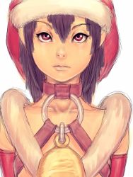 Rule 34 | 1girl, bell, black hair, christmas, collar, fumio (rsqkr), hat, leather, nose, original, red eyes, santa costume, santa hat, short hair, solo, strappy