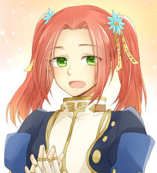 Rule 34 | 1girl, eleanor hume, fingerless gloves, gloves, green eyes, long hair, mymr247, open mouth, portrait, red hair, solo, tales of (series), tales of berseria, twintails