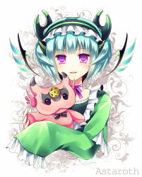 Rule 34 | 1girl, astaroth (p&amp;d), bad id, bad pixiv id, blue hair, cauchemar (p&amp;d), character name, chisa, choker, hairband, looking at viewer, open mouth, pentagram, purple eyes, puzzle &amp; dragons, ribbon choker, short hair, sleeves past wrists, smile