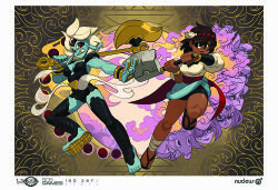 Rule 34 | 2girls, ajna (indivisible), alex ahad, ankle wrap, axe, barefoot, beads, blue skin, bracelet, brown hair, colored skin, dark skin, dark-skinned female, dual persona, heruka (indivisible), indivisible, jewelry, multiple girls, official art, red eyes, sandals, sash, short shorts, shorts, silver hair, smoke, thighhighs, third eye, toes, weapon
