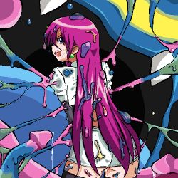 Rule 34 | 1girl, alolan form, alolan muk, blue eyes, creatures (company), game freak, gen 7 pokemon, gloves, gomatarou (pixiv196136), hair down, jessie (pokemon), long hair, lowres, nintendo, pokemon, pokemon (anime), pokemon sm (anime), purple hair, team rocket, uniform, very long hair