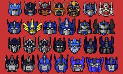 Rule 34 | absurdres, art likes robots, autobot, beast machines, beast wars, beast wars: transformers, blue eyes, bumblebee (film), commentary, english commentary, fire convoy, frown, head only, highres, mecha, multiple persona, no humans, optimal optimus, optimus primal, optimus prime, pixel art, red background, red eyes, robot, the transformers (idw), transformers, transformers: age of extinction, transformers: dark of the moon, transformers: fall of cybertron, transformers: generation 1, transformers: rescue bots, transformers: rescue bots academy, transformers: revenge of the fallen, transformers: robots in disguise (2015), transformers: the last knight, transformers: war for cybertron, transformers (live action), transformers animated, transformers armada, transformers car robots, transformers cybertron, transformers cyberverse, transformers energon, transformers prime, yellow eyes