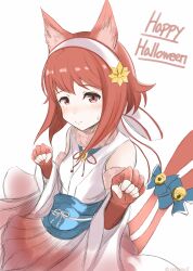 Rule 34 | 1girl, absurdres, animal ears, bare shoulders, cat ears, cat tail, closed mouth, detached sleeves, fake animal ears, fake tail, fingerless gloves, fire emblem, fire emblem fates, fire emblem heroes, gloves, hairband, halloween costume, happy halloween, highres, looking at viewer, nenemu0, nintendo, official alternate costume, pink eyes, pink gloves, pink hair, sakura (fire emblem), sakura (halloween) (fire emblem), solo, sweatdrop, tail, twitter username, white background, white hairband
