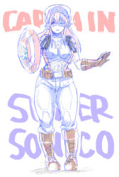 Rule 34 | 1girl, bad id, bad pixiv id, blush, boots, breasts, captain america, headphones, large breasts, long hair, looking away, marvel, nitroplus, one eye closed, open mouth, pink hair, red eyes, shield, solo, super sonico, wink, zimbabwefumi