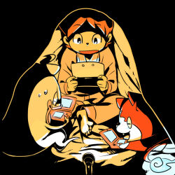 Rule 34 | amano keita, bed, bed sheet, cat, child, elementary schoolboy, flashlight, ghost, handheld game console, hiding, jibanyan, level-5, lying, nintendo 3ds, on bed, pijamas, playing, playing games, sitting, under bed, whisper (youkai watch), youkai watch