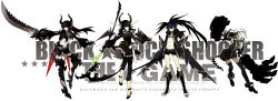 Rule 34 | 10s, 4girls, amputee, black gold saw, black rock shooter, black rock shooter (character), black rock shooter (game), blue eyes, boots, dead master, green eyes, highres, horns, king saw, long image, multiple girls, red eyes, scythe, shorts, starshadowmagician, strength (black rock shooter), sword, tail, thigh boots, thighhighs, weapon, white eyes, wide image