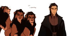 Rule 34 | 1boy, animification, bad id, bad pixiv id, black hair, cape, disney, green eyes, lion, male focus, personification, scar, scar (the lion king), simple background, solo, the lion king, white background, yamyo