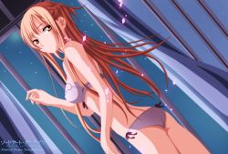 Rule 34 | 1girl, arm at side, armpits, artist request, ass, asuna (sao), back, bare shoulders, barefoot, bow, bow bra, bow panties, bra, breasts, cleavage, closed mouth, collarbone, curtains, eyelashes, feet, female focus, fingernails, from behind, hand up, indoors, large breasts, legs, legs together, long hair, long image, looking at viewer, midriff, multiple views, navel, neck, night, night sky, orange eyes, orange hair, panties, parted bangs, pov, recolor, ribbon bra, ribbon panties, serious, shoulder blades, sidelocks, sky, sparkle, standing, sword art online, thighs, thighs together, toenails, toes, turnaround, underwear, underwear only, unworn clothes, white bra, white panties, window