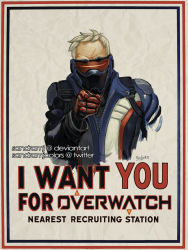 Rule 34 | 1boy, artist name, cropped torso, i want you, jacket, looking at viewer, male focus, mask, mouth mask, overwatch, overwatch 1, parody, pointing, pointing at viewer, poster (medium), propaganda, sandra molina juan, scar, signature, soldier: 76 (overwatch), solo, twitter username, upper body, visor, white hair, world war i