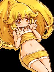 Rule 34 | 10s, 1girl, animated, animated gif, blonde hair, blush, choker, cure peace, double v, dress, groin, hair flaps, hair ornament, kise yayoi, long hair, magical girl, navel, ponytail, precure, shigatake, shorts, smile precure!, solo, sweat, tears, transparent background, v, wrist cuffs, yellow dress, yellow eyes, yellow shorts, yellow theme