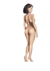 Rule 34 | absurdres, artistic nudity, ass, black hair, facing away, highres, looking to the side, nude, shiromame, short hair, simple background, sketch, study, tiptoes, white background