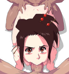 Rule 34 | 1girl, 2boys, :&gt;=, all fours, anal, anus, ass, ass grab, breasts, brown eyes, brown hair, doggystyle, fellatio, fuu (samurai champloo), group sex, hair ornament, hetero, multiple boys, multiple penises, nipples, nude, oral, penis, pov, samurai, samurai champloo, sex, sex from behind, small breasts, solo focus, spitroast, tagme, tongue, uncensored