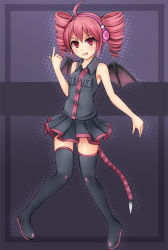 Rule 34 | 1girl, ahoge, bad id, bad pixiv id, bat wings, detached sleeves, drill hair, headphones, headset, index finger raised, kasane teto, long hair, necktie, open mouth, picolumi, pigeon-toed, pink hair, red eyes, skirt, solo, tail, thighhighs, twin drills, twintails, utau, wings