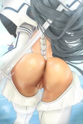 Rule 34 | 1girl, anus, ass, ass focus, back, bent over, black hair, boots, fat mons, gluteal fold, high heel boots, high heels, highres, huge ass, junketsu, kill la kill, kiryuuin satsuki, leaning back, legs, pussy, solo, thighhighs, uncensored, white background, white thighhighs, yoracrab