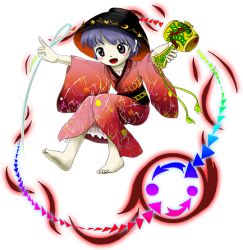 Rule 34 | 1girl, barefoot, bowl, bowl hat, brown eyes, double dealing character, full body, hat, japanese clothes, kimono, lowres, mallet, mini person, minigirl, miracle mallet, needle, official art, pale skin, purple hair, smile, solo, sukuna shinmyoumaru, touhou, transparent background, white background, zun (artist)