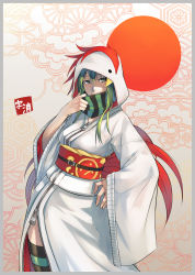 Rule 34 | 1girl, 2017, absurdres, bird, breasts, chicken, chinese zodiac, cowboy shot, furisode, green eyes, green hair, highres, hood, hoodie, japanese clothes, jikeshi, kimono, large breasts, long hair, long sleeves, looking at viewer, nengajou, new year, original, rooster, solo, wide sleeves, year of the rooster