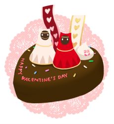 Rule 34 | alternate color, chocolate, couple, english text, happy valentine, journey, lowres, raven (ambrosia), scarf, traveler (journey), valentine