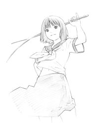 Rule 34 | 1girl, greyscale, monochrome, original, school uniform, short hair, sketch, solo, yoshitomi akihito