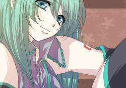 Rule 34 | 1girl, aqua hair, blue eyes, close-up, detached sleeves, female focus, hatsune miku, peony, smile, solo, thighhighs, twintails, vocaloid