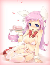 Rule 34 | 1girl, arm support, artificial vagina, bra, breasts, cleavage, female focus, garter belt, hair ornament, high heels, large breasts, legs, lingerie, long hair, lovecloud, mochiko (x-game), navel, open mouth, original, panties, pink hair, purple eyes, ribbon, sex toy, shiny skin, shoes, sitting, solo, thighhighs, thighs, tomeko, tray, underwear, underwear only, white bra, white panties, white thighhighs, wrist cuffs