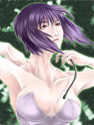 Rule 34 | 00s, 1girl, armpits, bad id, bad pixiv id, breasts, cable, cleavage, female focus, ghost in the shell, ghost in the shell stand alone complex, koni, kusanagi motoko, large breasts, lipstick, makeup, purple hair, red eyes, short hair, solo