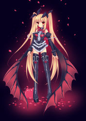 Rule 34 | 1girl, alternate costume, arc system works, blazblue, blonde hair, boots, duji amo, gii, highres, long hair, rachel alucard, red eyes, solo, thigh boots, thighhighs
