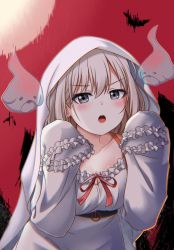 Rule 34 | 1girl, absurdres, alternate eye color, blonde hair, breasts, cleavage, collarbone, grey eyes, highres, hololive, hololive english, jan azure, large breasts, long sleeves, looking at viewer, open mouth, short hair, sleeves past wrists, solo, teeth, upper teeth only, virtual youtuber, watson amelia